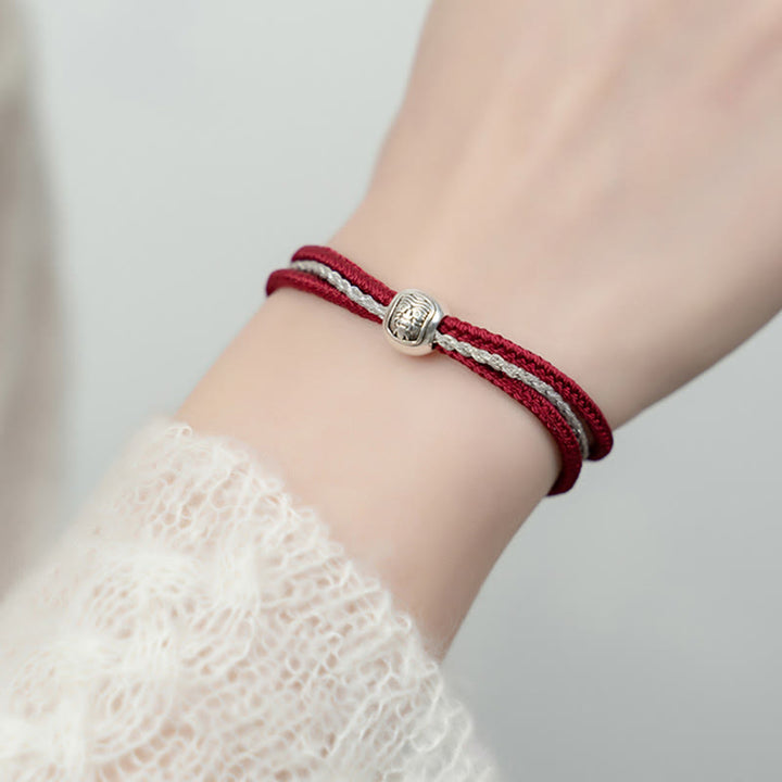 Buddha Stones 925 Sterling Silber Tibetisches Zakiram-Göttin des Reichtums-Glücksseil-Armband