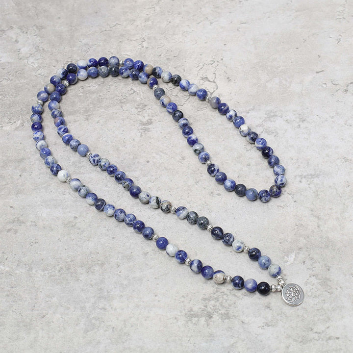 Buddha Stones natürliches blaues Aventurin-Lotus-Friedens-Halsketten-Armband