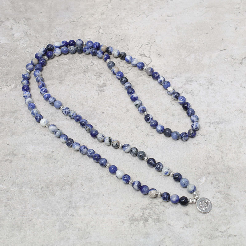 Buddha Stones natürliches blaues Aventurin-Lotus-Friedens-Halsketten-Armband