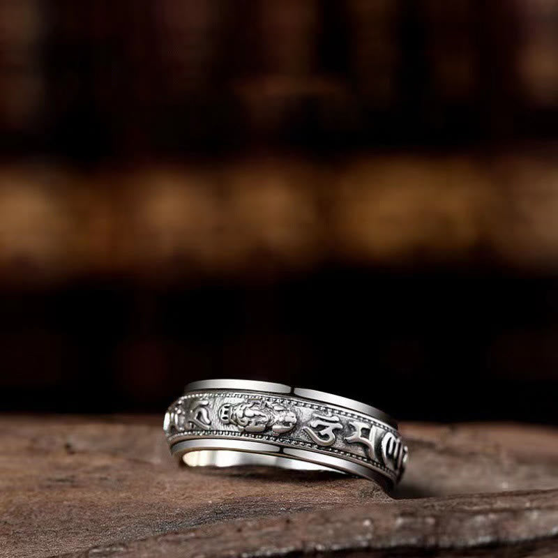 Buddha Stones, tibetischer Om Mani Padme Hum PiXiu, gravierter, drehbarer Ring für Reichtum und Glück