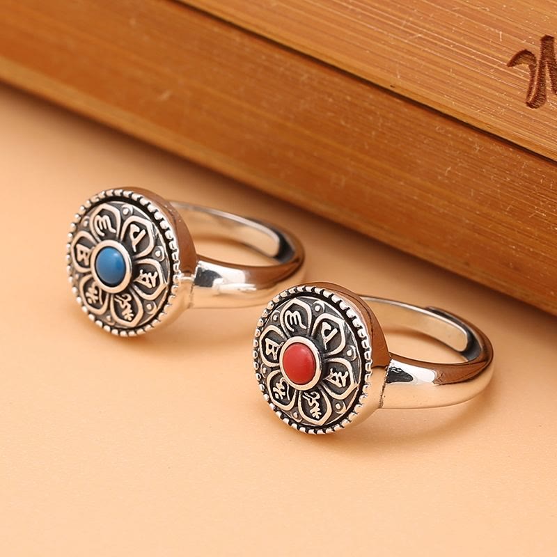 Buddha Stones Tibetischer Om Mani Padme Hum Peace drehbarer Ring