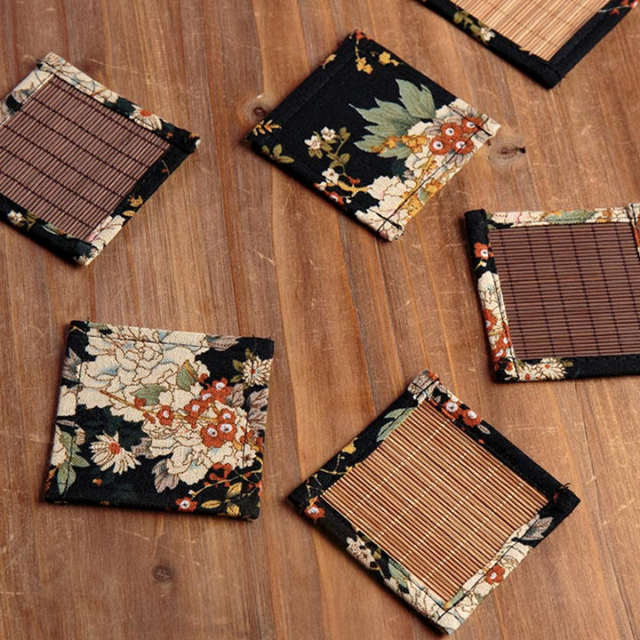 Buddha Stones, Vintage-Stil, Pfingstrose, Blumenblüte, Bambus, Tassenunterlage, Teetasse, Untersetzer, Kung-Fu-Teematte