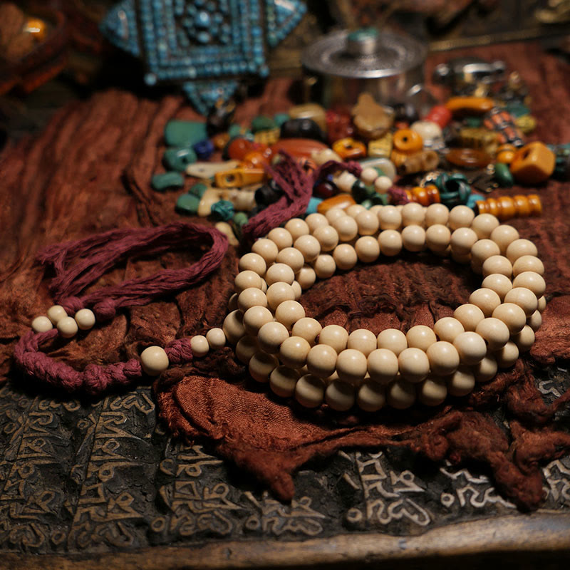 108 Mala-Perlen aus Abelia Biflora-Holz zur Abwehr böser Geister. Handgelenk-Mala