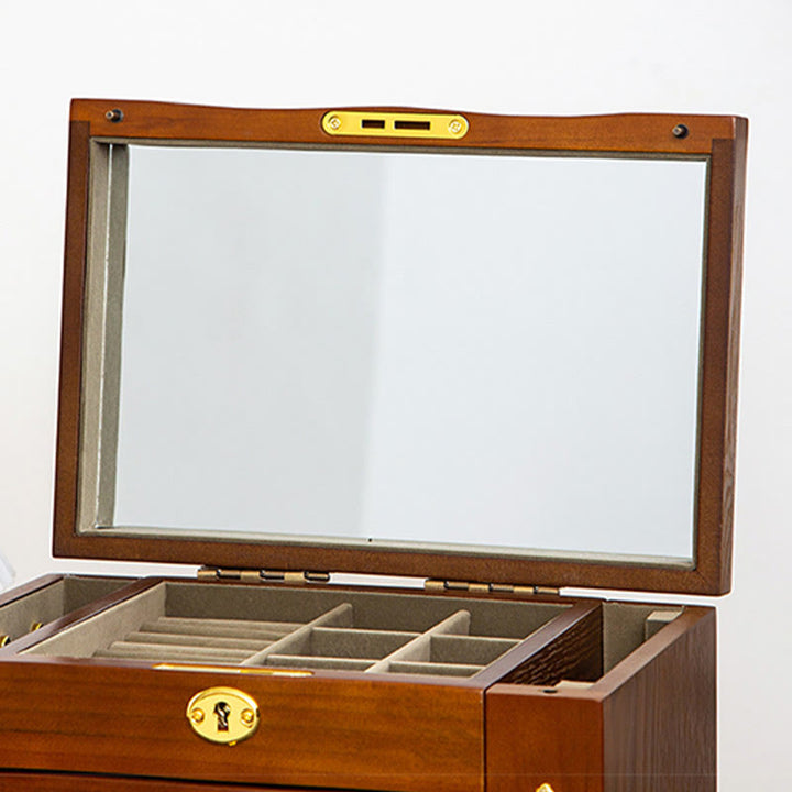 Buddha Stones Vintage Schmuckschatulle aus Holz mit großem Fassungsvermögen, Schmuckaufbewahrungsbox mit Spiegel