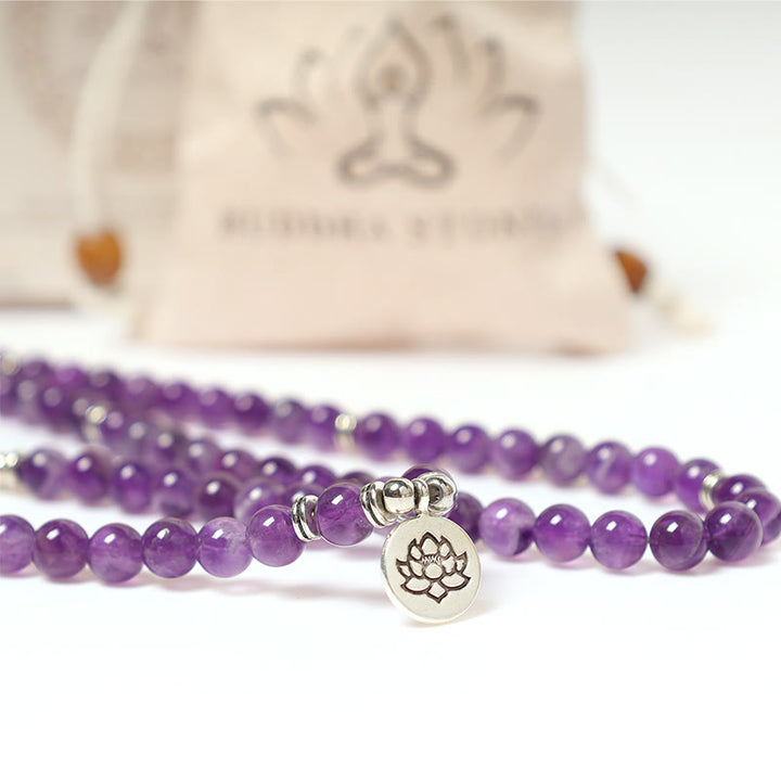 Buddha Stones Natürliches Amethyst-Reinigungs-Mala-Armband