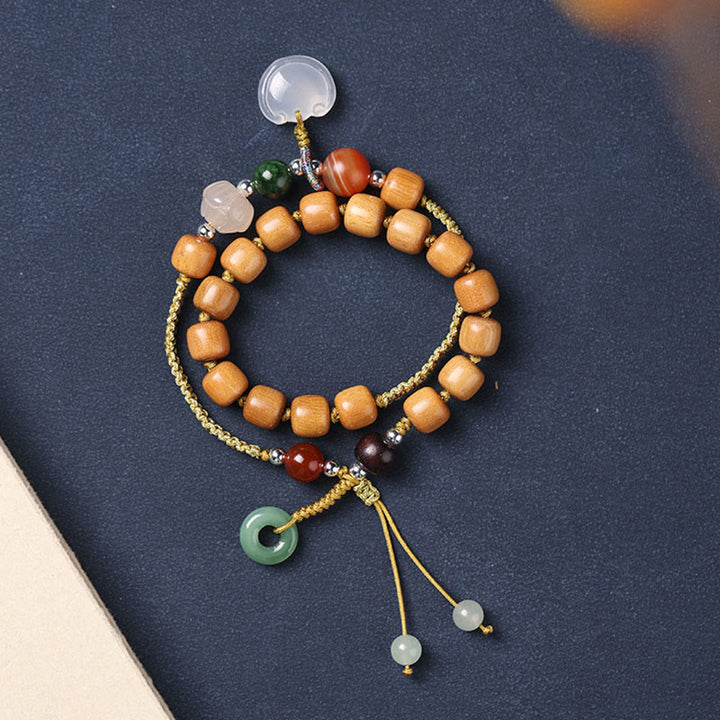 Buddha Stones Grünes Sandelholz-Chalcedon-Peace-Schnalle-Charm-Beruhigendes Doppelwickelarmband