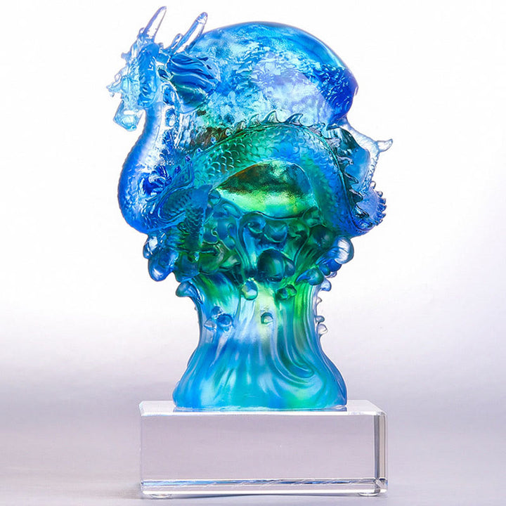 Buddha Stones, handgefertigt, azurblauer Drache, Liuli-Kristall, Kunststück, Erfolg, Schutz, Heimbüro-Dekoration