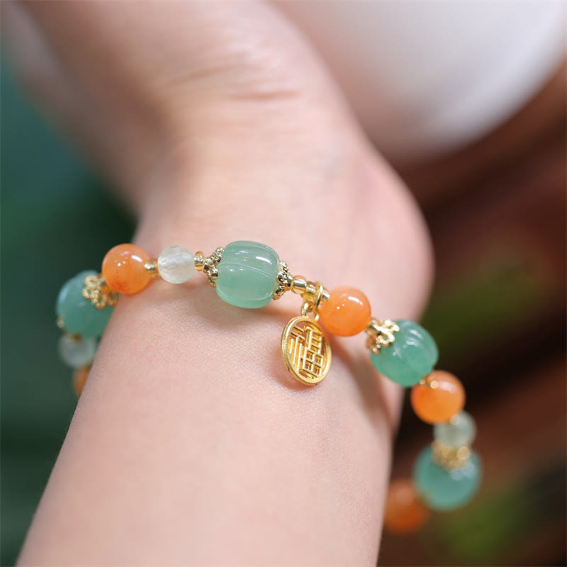 Buddha Stones natürliche goldene Seide Jade Kürbis Perle Fu Charakter Charme Reichtum Armband