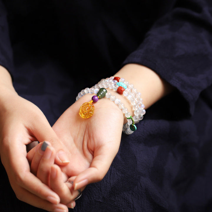 Buddha Stones 108 Mala Perlen Mondstein Bernstein Lotus Türkis Kristall Heilarmband