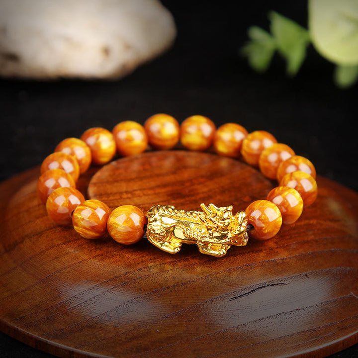 Buddha Stones Lucky Golden Tiger Eye Reichhaltiges Pixiu-Armband