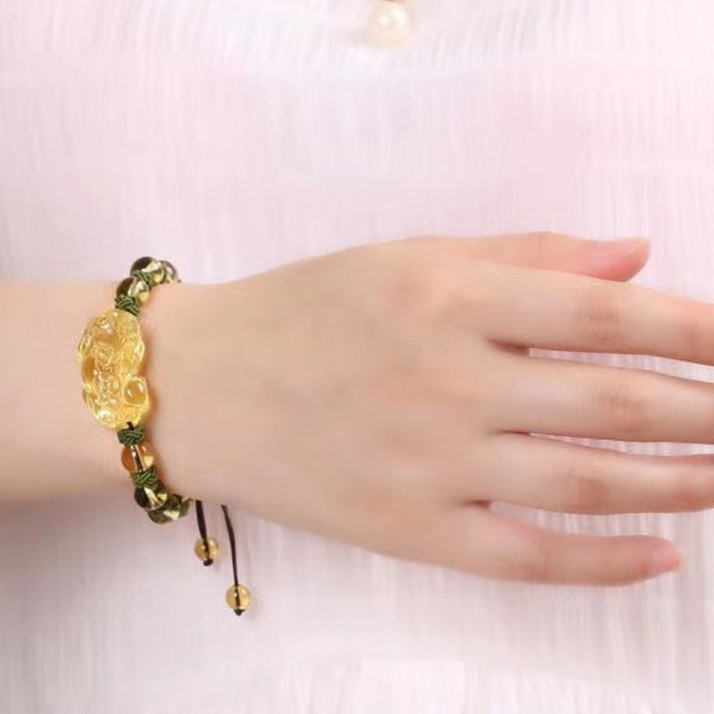 Buddha Stones Natürliches Citrin Pixiu Vermögensschutzarmband