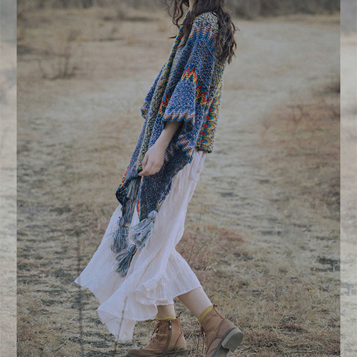 Tibetischer Schal mit Buddha Stonesn, weich, warm, Strickmantel, Winter, tibetischer Quastenschal