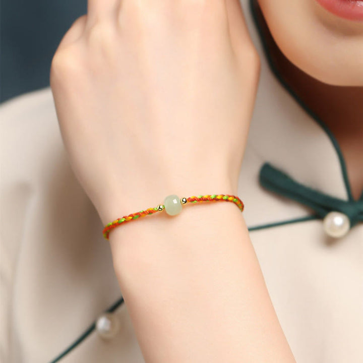 Armband mit Buddha Stonesn, buntem Seil, Glück, Jadeperlen, Fülle