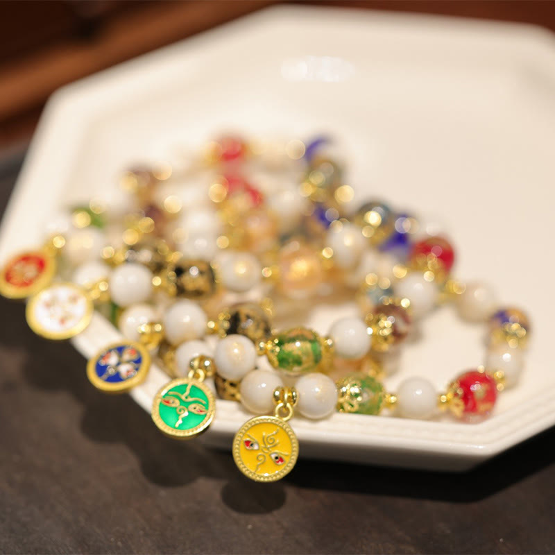 Buddha Stones, tibetische fünf Gott des Reichtums, Glück, Liuli, Glasperlen, Weihrauch, Asche, Porzellanperlen, Charm-Armband