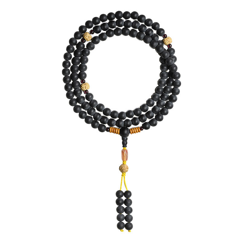 Buddha Stones Tibetisches Mala-Zypressen-Bodhi-Samen-Heilarmband aus rotem Achat