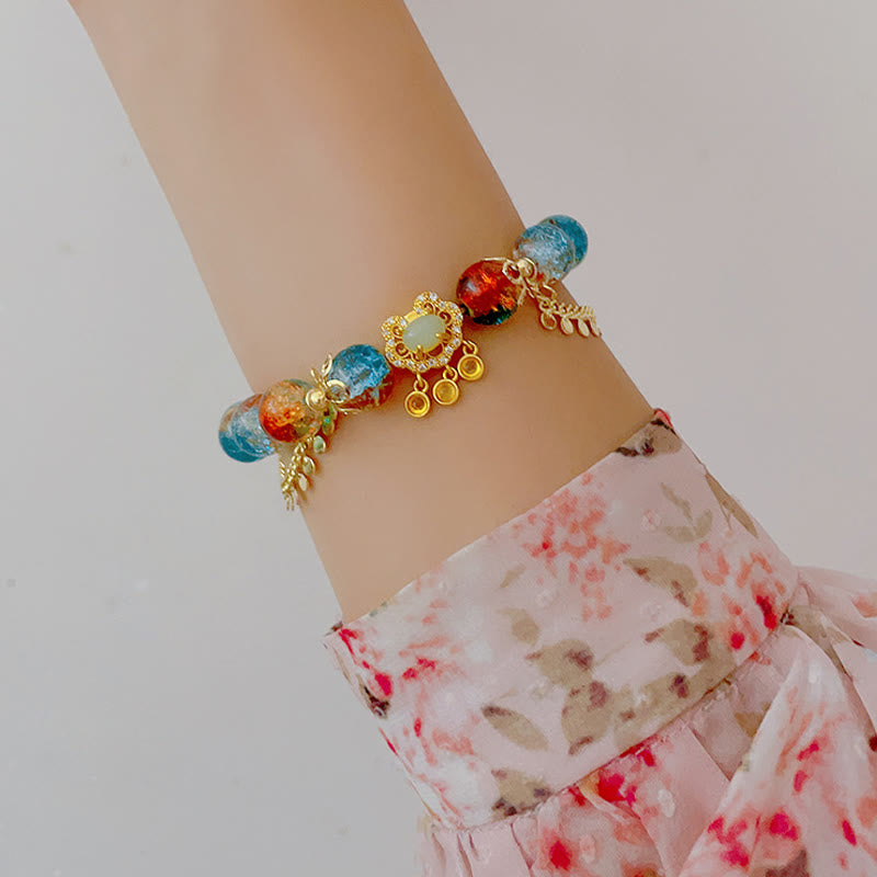 Buddha Stones, buntes Liuli-Glasperlen-Chinese-Schloss-Charm-Glücksarmband