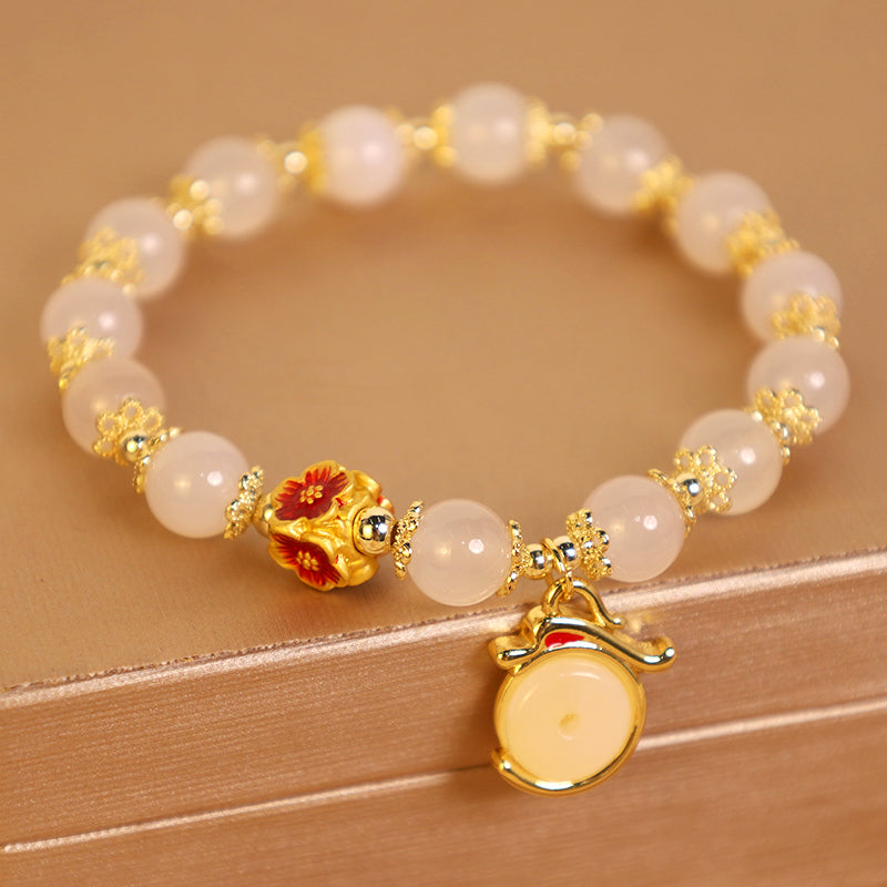 Buddha Stones, Jahr des Drachen, Weiß Achat, grüner Aventurin, Friedensschnalle, Glücksarmband