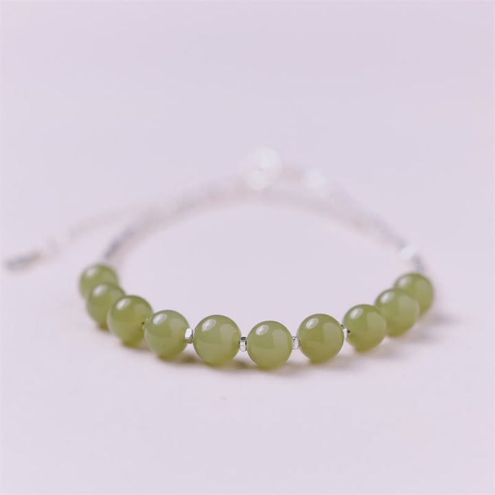 Buddha Stones 925 Sterling Silber Hetian Jade Perlen Glückskettenarmband