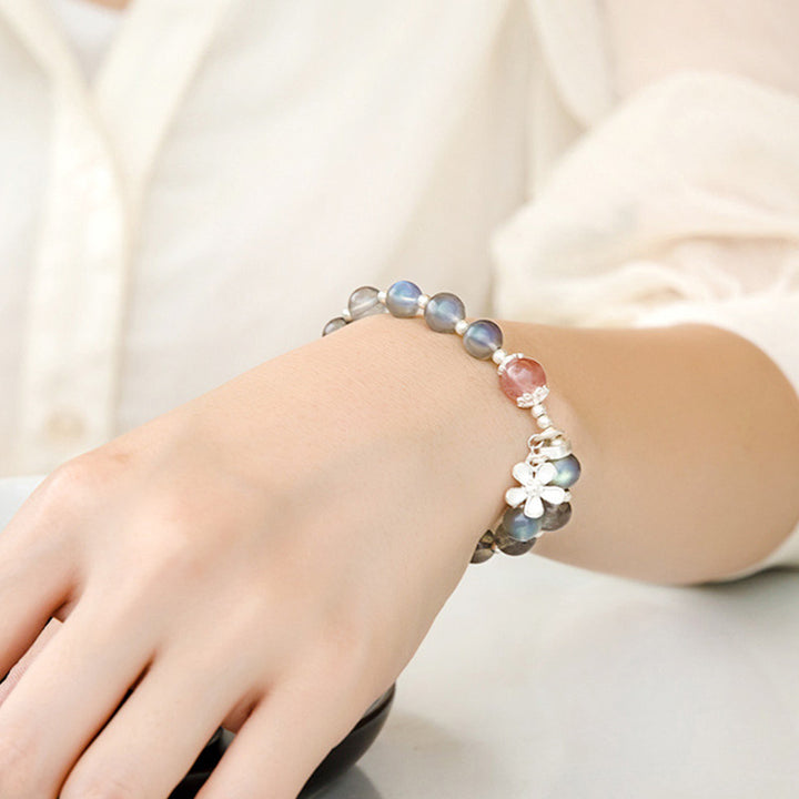 Buddha Stones Mondstein-Erdbeerquarz-Blumen-Heilungs-Charm-Armband