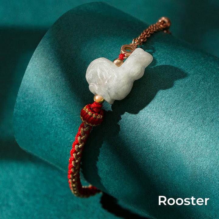 Buddha Stones 925 Sterling Silber Jahr des Drachen Chinesisches Sternzeichen Jade Glückskettenarmband