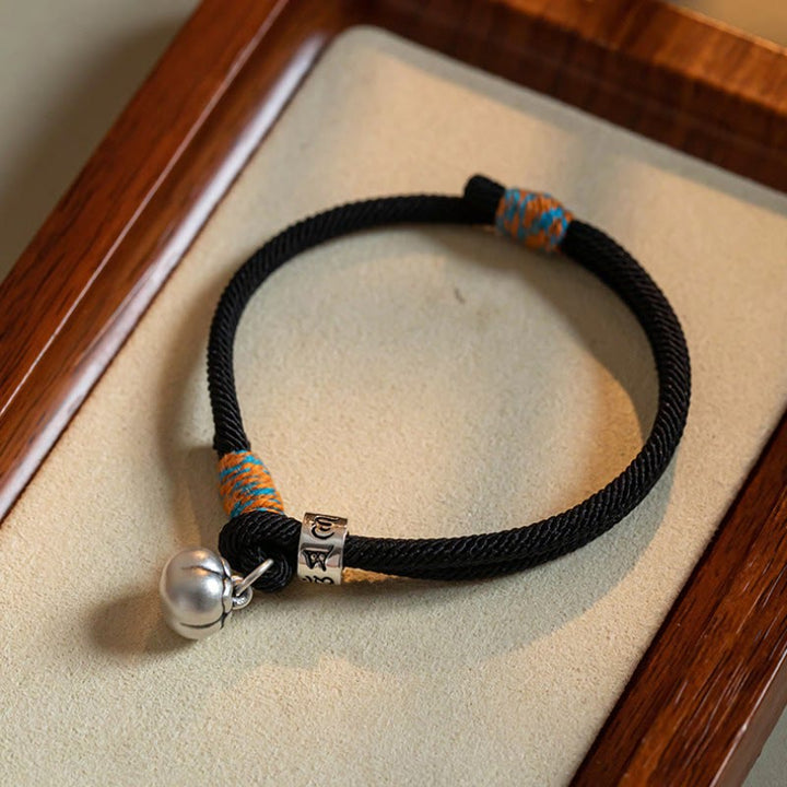 Buddha Stones 925 Sterling Silber tibetisches handgefertigtes Om Mani Padme Hum Persimmon Charm Glücksschutz geflochtenes Armband