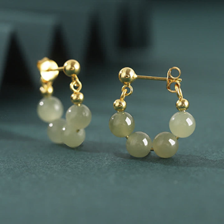 Ohrringe aus 925er-Sterlingsilber mit Hetian-Jade, rotem Achat und Perlen