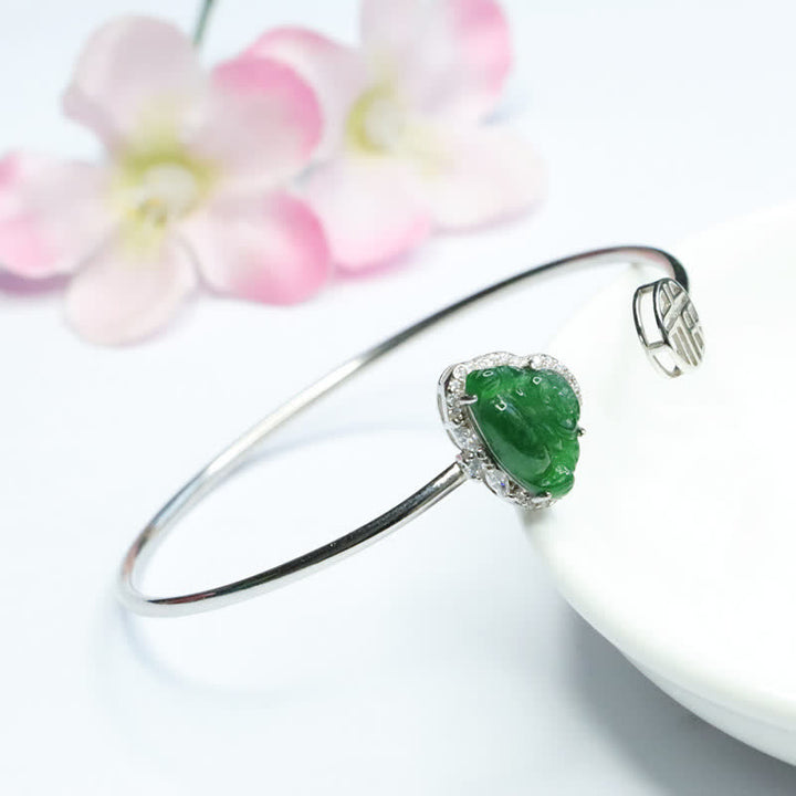 Buddha Stones 925 Sterling Silber Lachender Buddha Jade Glücksarmband Armreif