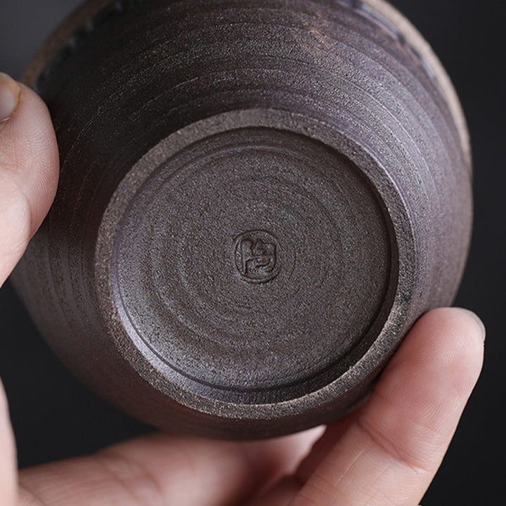 Buddha Stones Einfache braun gestreifte Textur Keramik Teetasse Kung Fu Teetasse Schüssel