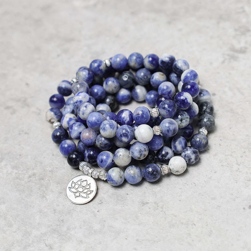 Buddha Stones natürliches blaues Aventurin-Lotus-Friedens-Halsketten-Armband
