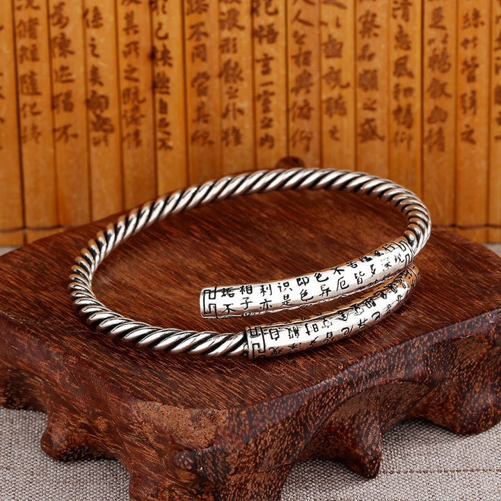 Buddha Stones Retro Herz Sutra Twisted Design Muster Balance Armband Armreif