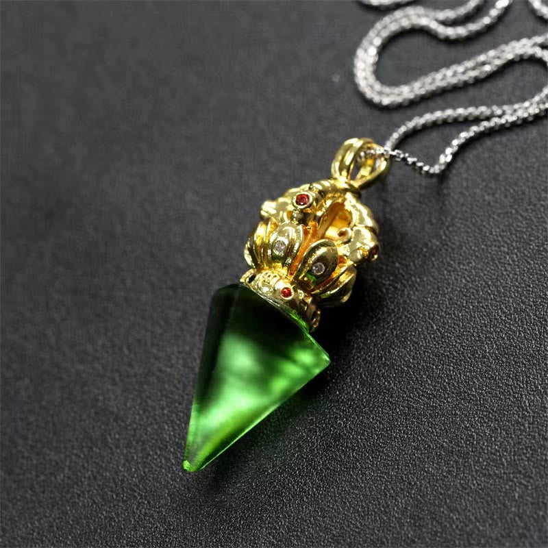 Buddha Stones, tibetischer Dorje Vajra, 4 Zinken, Lotus-Liuli-Kristall, Stärke-Halsketten-Anhänger