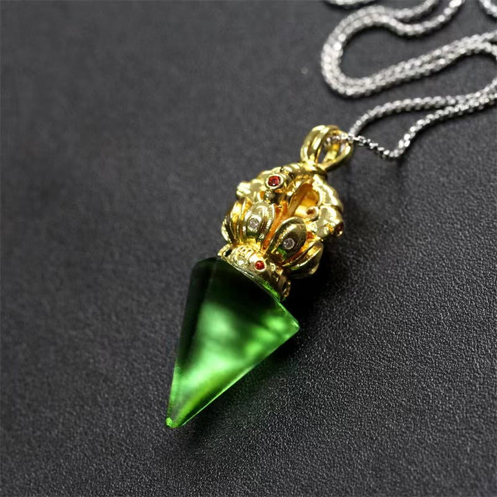 Buddha Stones, tibetischer Dorje Vajra, 4 Zinken, Lotus-Liuli-Kristall, Stärke-Halsketten-Anhänger