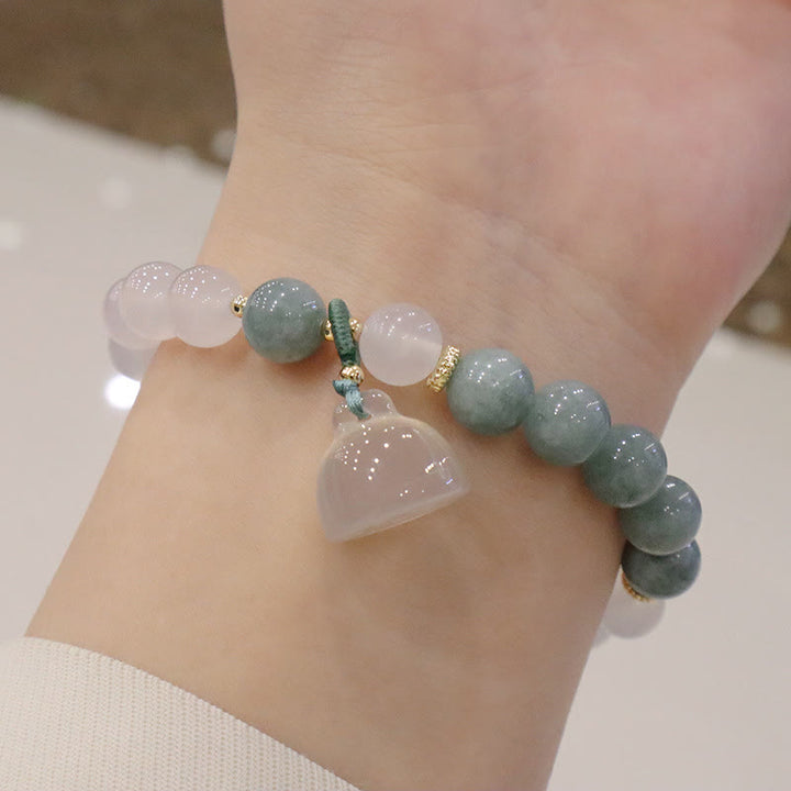 Buddha Stones Weiß Achat-Jade-Lotusblumen-Friedensschnallen-Schutzarmband