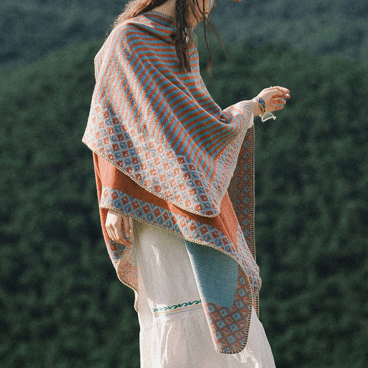 Buddha Stones Tibetischer Schal, gestreift, Rautenmuster, für den Winter, warm, weich