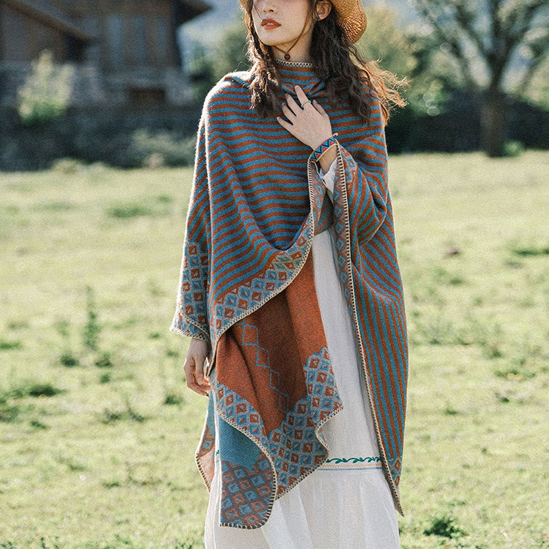 Buddha Stones Tibetischer Schal, gestreift, Rautenmuster, für den Winter, warm, weich