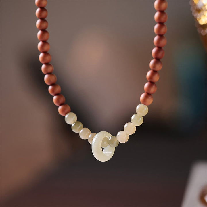 Buddha Stones Sandelholz Hetian Jade Schutz Doppelt gewickeltes Armband