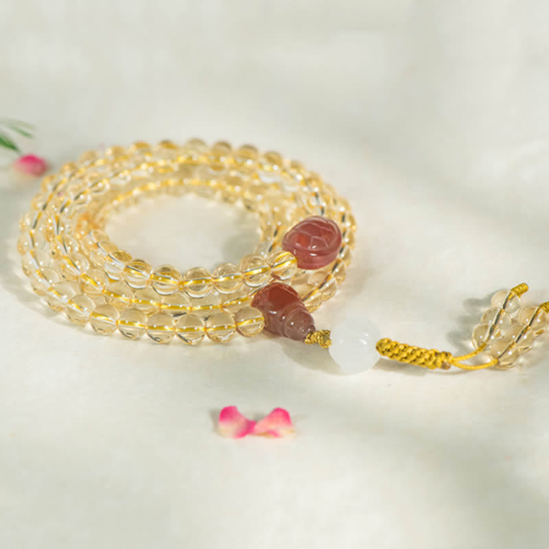 108 Mala-Perlen, 925er-Sterlingsilber, natürlicher Citrin, roter Achat, Weiß Jade, Wohlstands-Charm-Armband