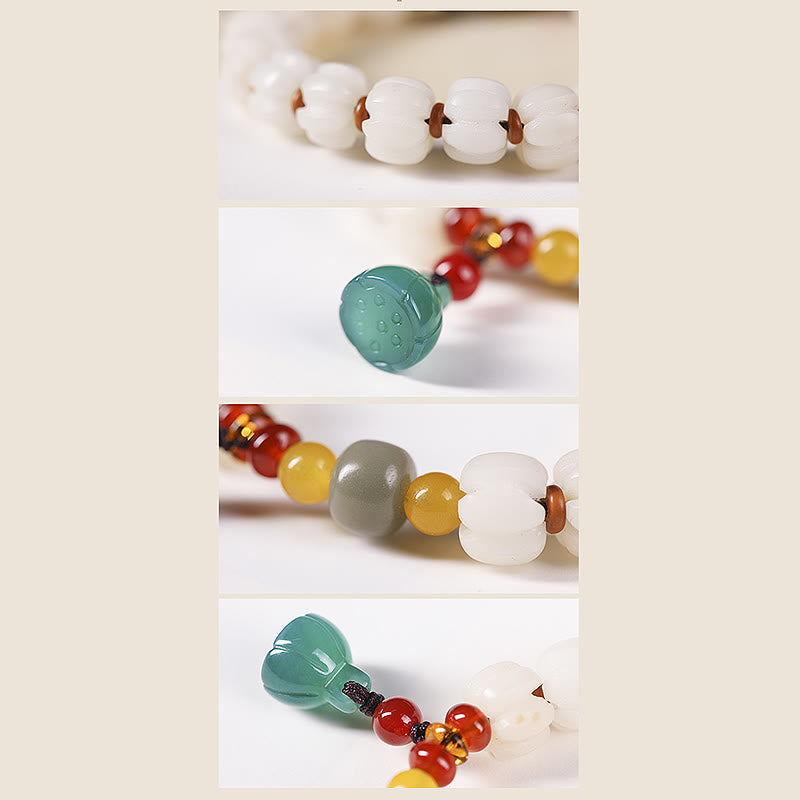 Natürliches Bodhi-Samen-Rotachat-Bodhi-Ruheharmonie-Gravur-Kürbisperlen-Lotus-Armband