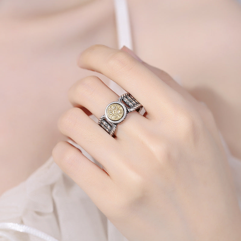 Buddha Stones, tibetischer Om Mani Padme Hum, geschnitztes Design, Kupfermünze, Reinheit, drehbarer Ring