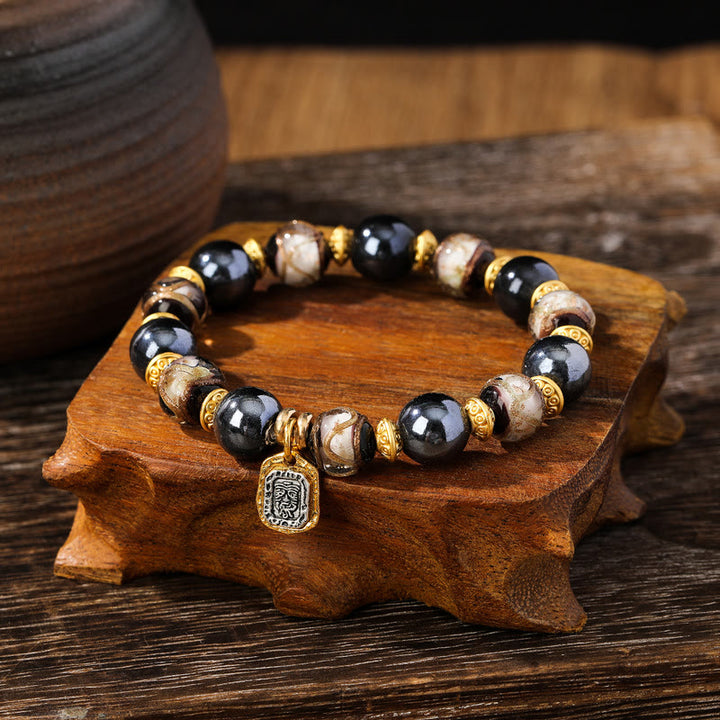 Buddha Stones, tibetische Zakiram-Göttin des Reichtums, Liuli, Glas, Weihrauch, Asche, Porzellanperlen, Glücksarmband