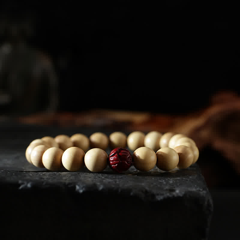 Tibet-Pfirsichholz-Lotus-Zinnober-Bagua-Yin-Yang-Glück-Reichtum-Armband