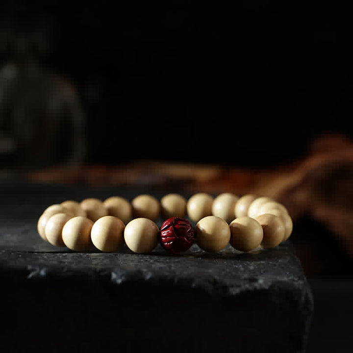 Tibet-Pfirsichholz-Lotus-Zinnober-Bagua-Yin-Yang-Glück-Reichtum-Armband