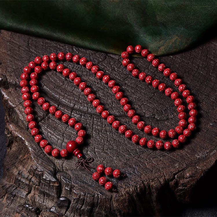Buddha Stones 108 Mala Perlen Zinnober Om Mani Padme Hum Muster graviertes Segensarmband