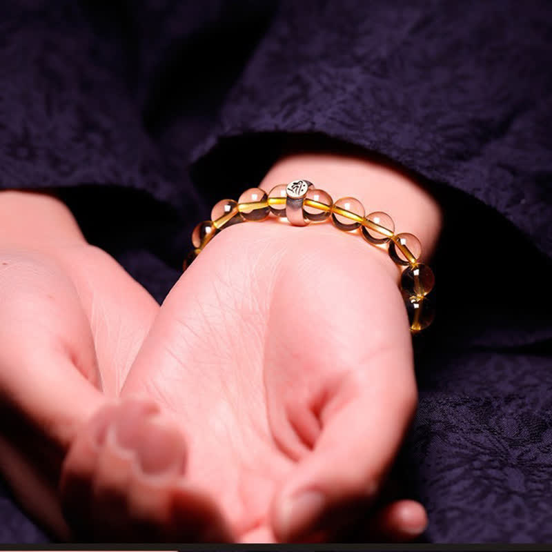 925 Sterling Silber Chinesisches Sternzeichen Natal Buddha Citrin Schutzarmband