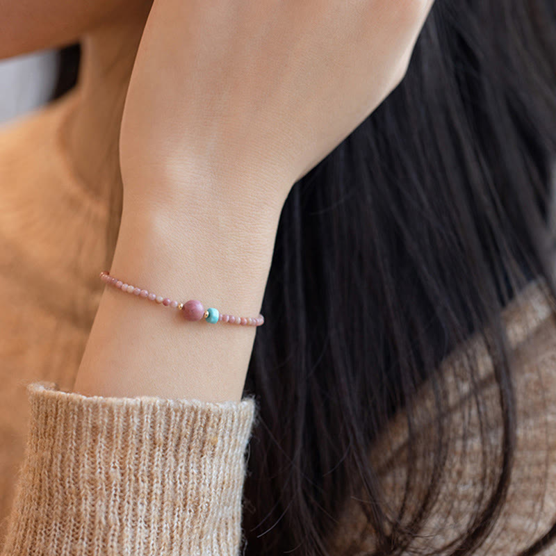 Buddha Stones 14K vergoldetes natürliches Rhodonit-Liebesenergie-Kettenarmband