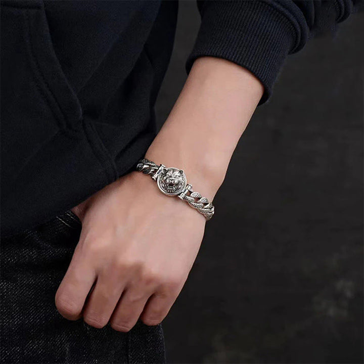 Buddha Stones Tiger Tang Dynasty Blumendesign graviertes Glücksenergie-Armband