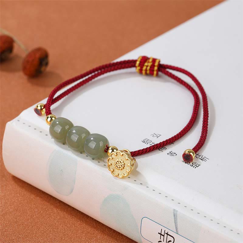 Buddha Stones Handgefertigtes Hetian-Jade-Perlen-Lotus-Pod-Wohlstands-Glück-geflochtenes Armband