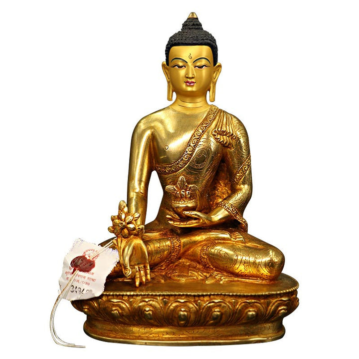 Buddha Shakyamuni Medizin Buddha Mitgefühl Kupfer vergoldet Statue Dekoration