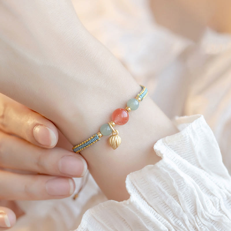 Armband mit Buddha Stonesn, rotem Achat, Jade, Lotus, Vertrauen, Ruhe