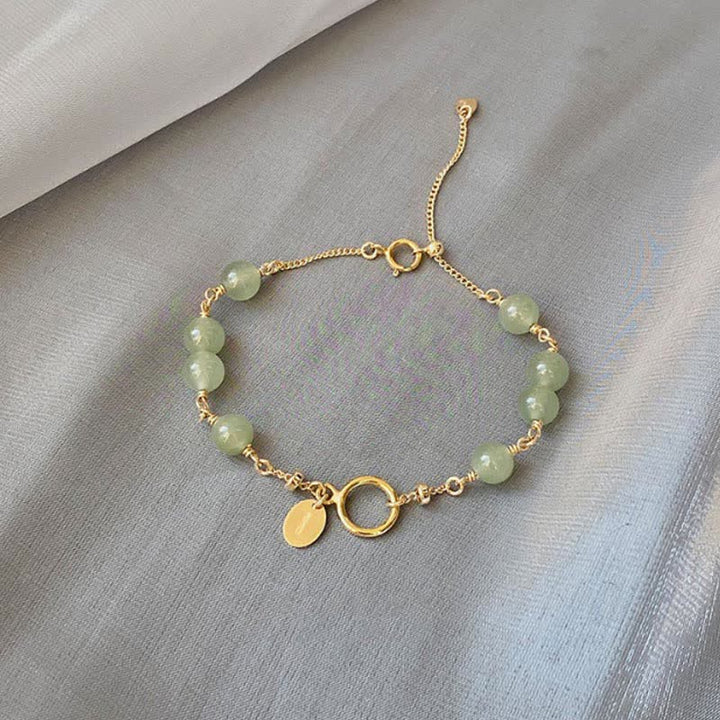 Buddha Stones Einzigartiges Glücksperlenarmband aus natürlicher Hetian-Jade mit 14-karätigem Gold gefüllt